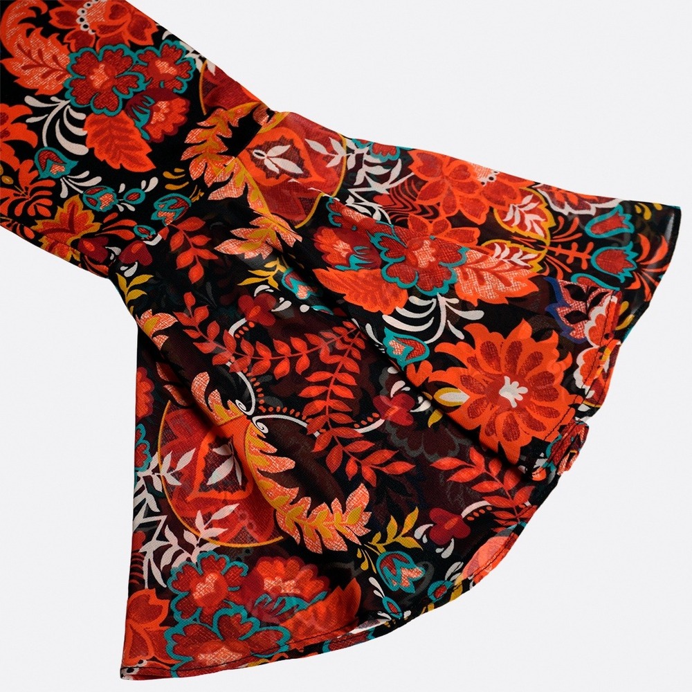 MSK Boho Chic Paisley Bell Sleeve Cocktail Dress  L 12 14 Retro 70s Sunset Bloom - Picture 4 of 8